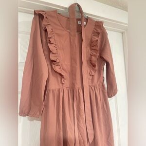 Polagram Ruffled Long Sleeve Dress in Dusty Pink
